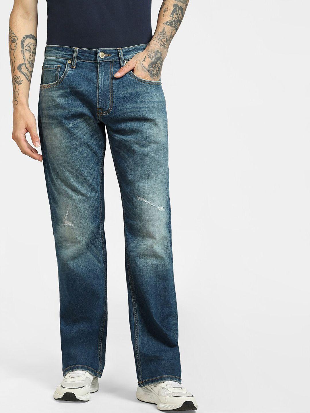 jack & jones men blue straight fit low-rise low distress heavy fade jeans