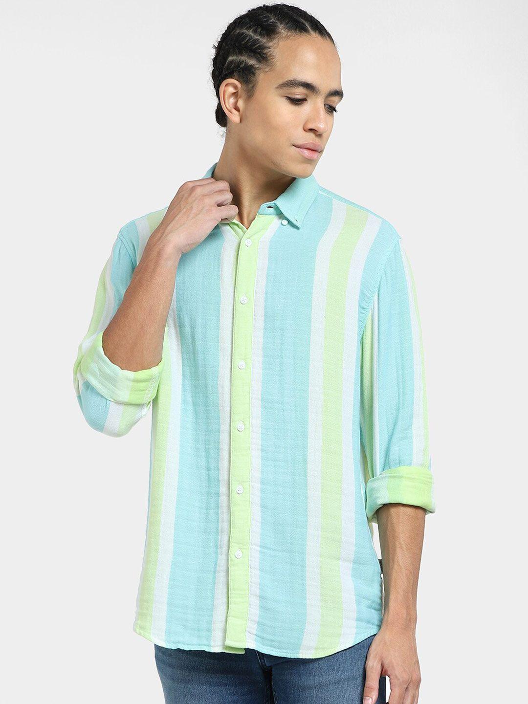 jack & jones men blue striped casual shirt