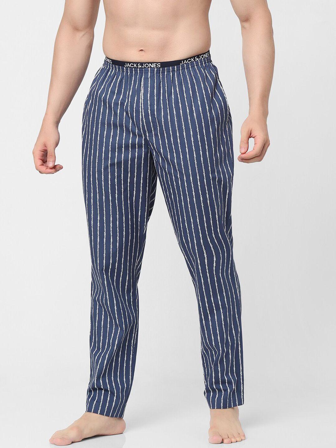 jack & jones men blue striped cotton lounge pants