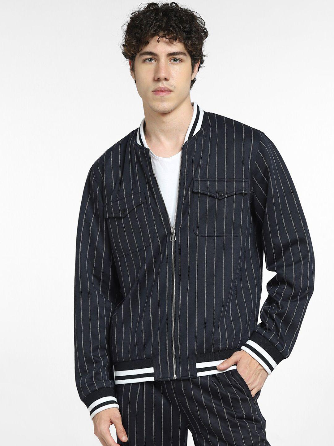 jack & jones men blue striped varsity jacket