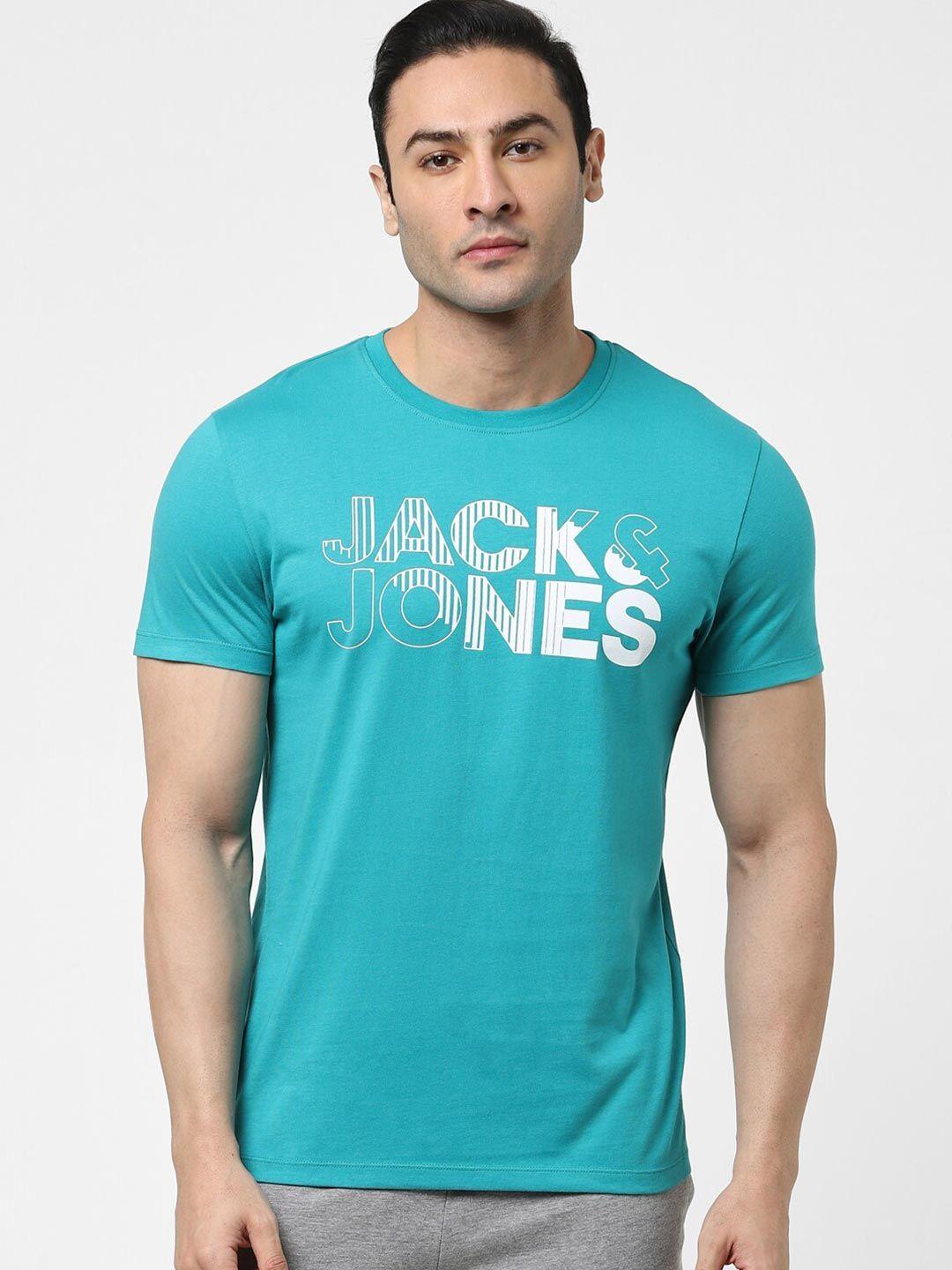 jack & jones men blue typography printed t-shirt