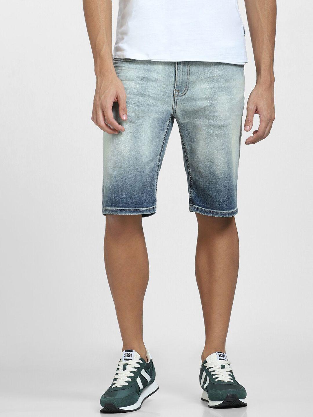 jack & jones men blue washed denim shorts technology