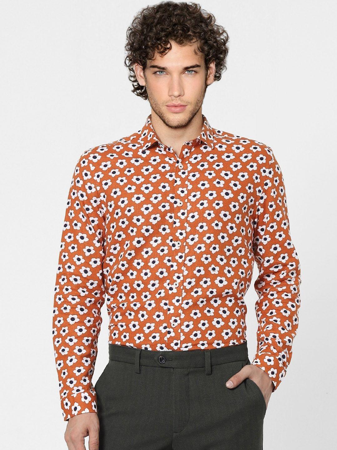 jack & jones men brown floral opaque printed formal shirt