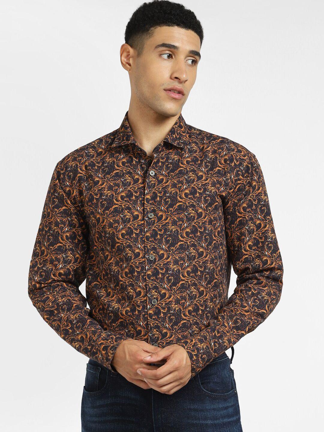 jack & jones men brown printed casual shirt