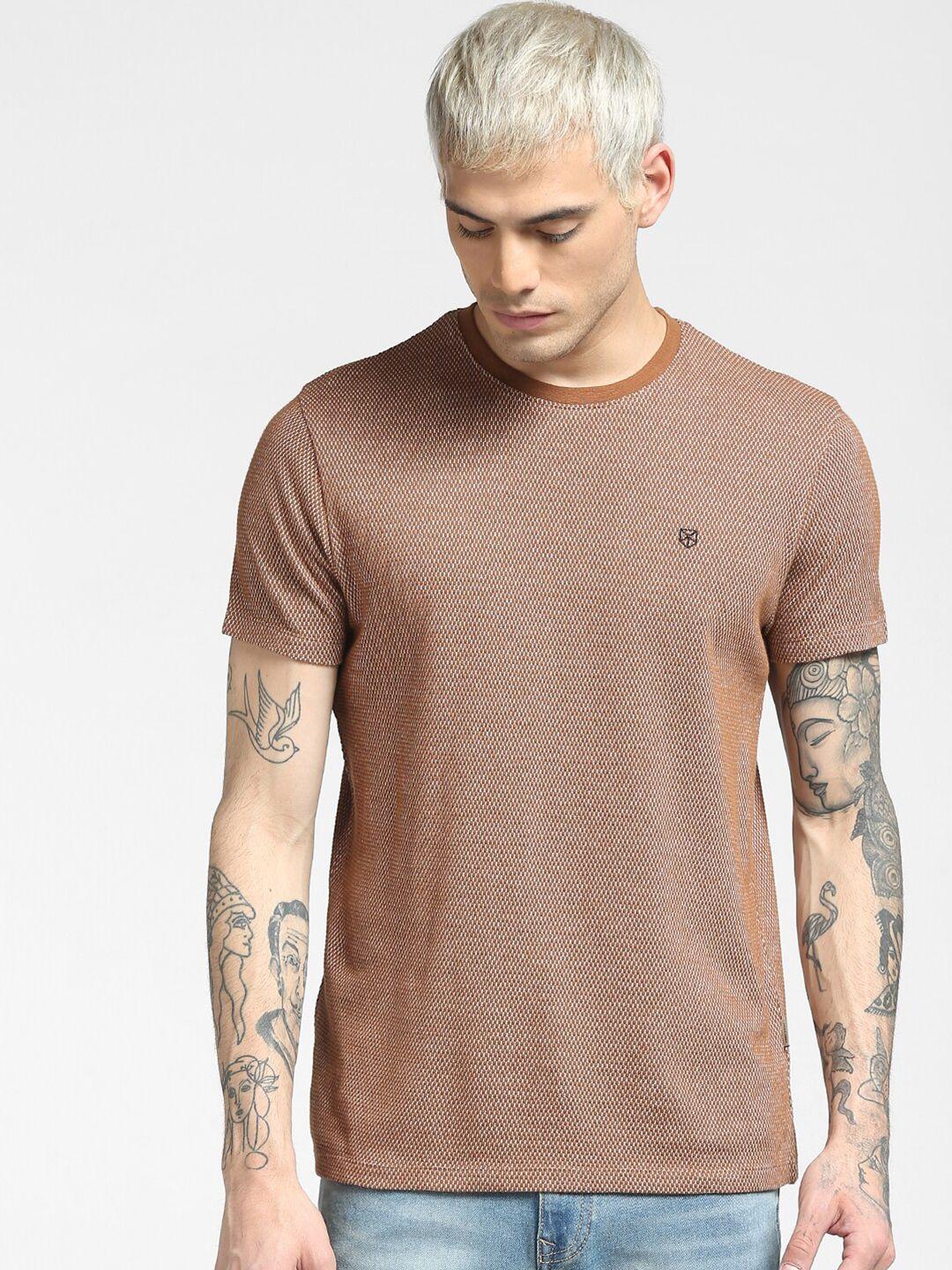 jack & jones men brown slim fit cotton t-shirt