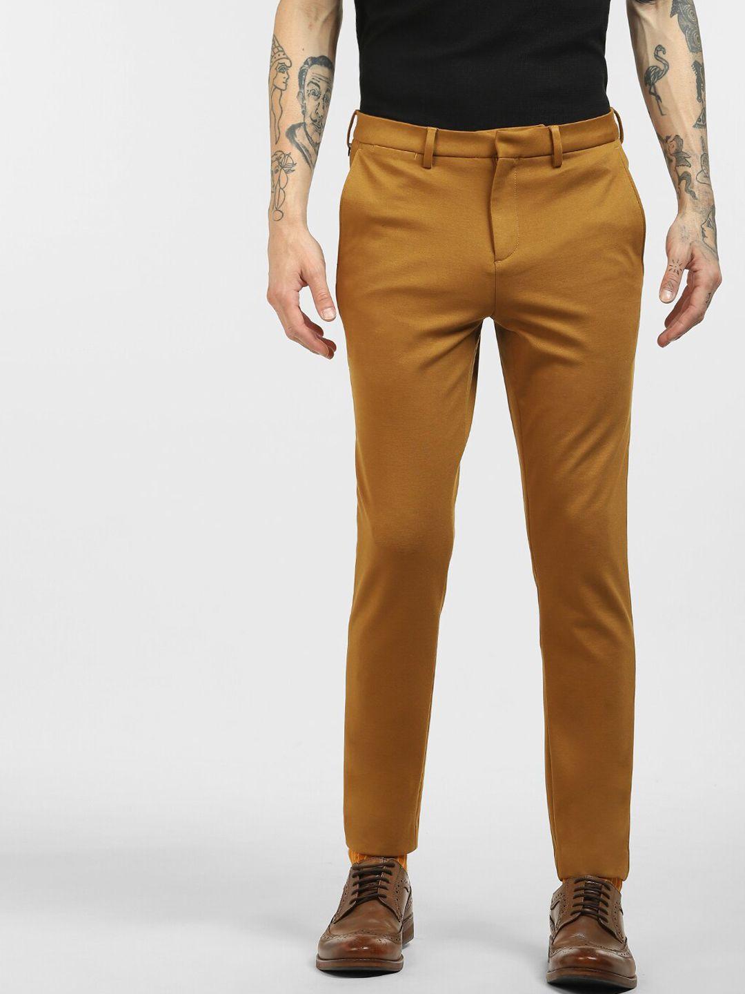 jack & jones men brown slim fit high-rise chinos trousers