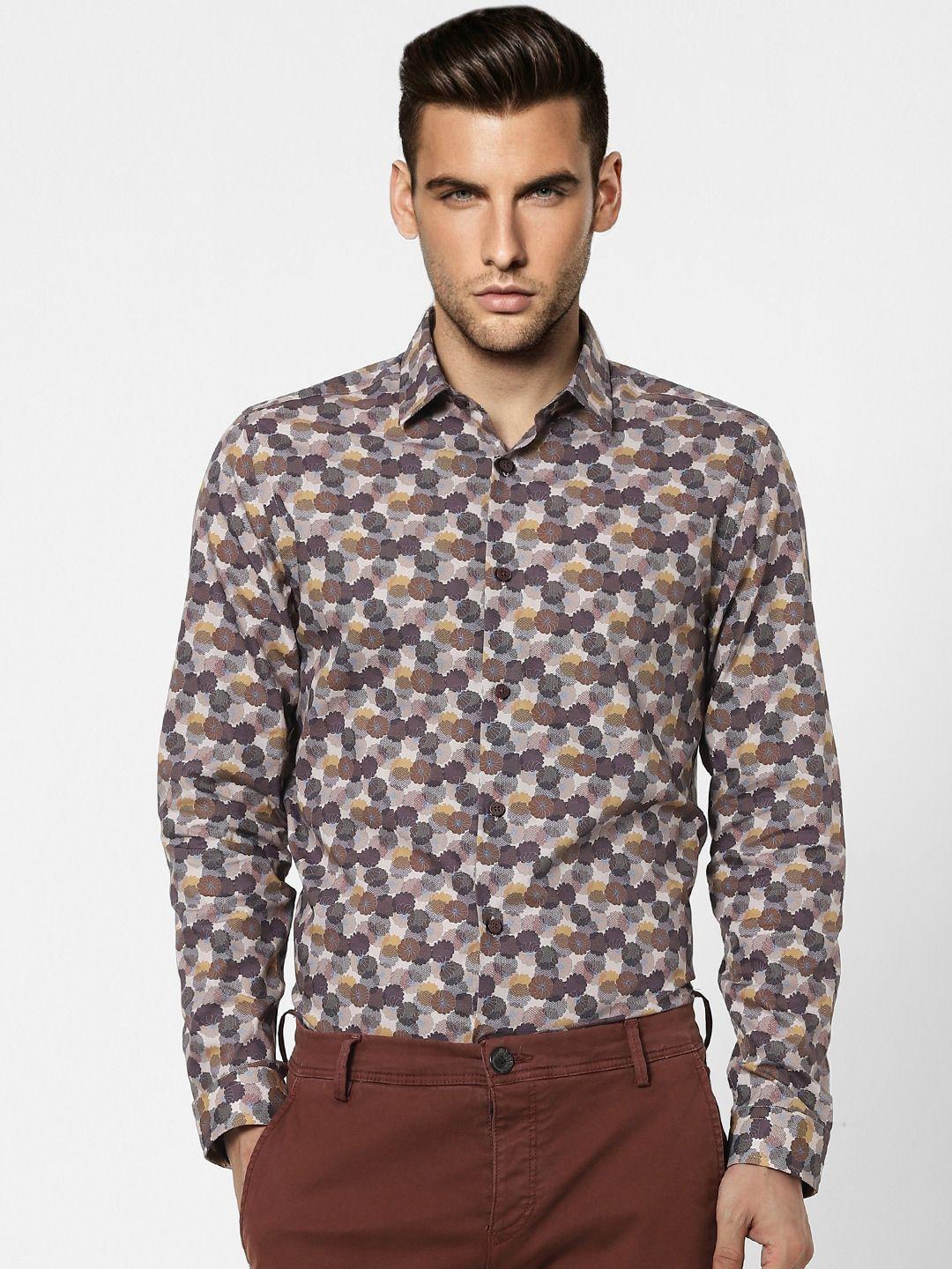 jack & jones men brown slim fit opaque printed casual shirt