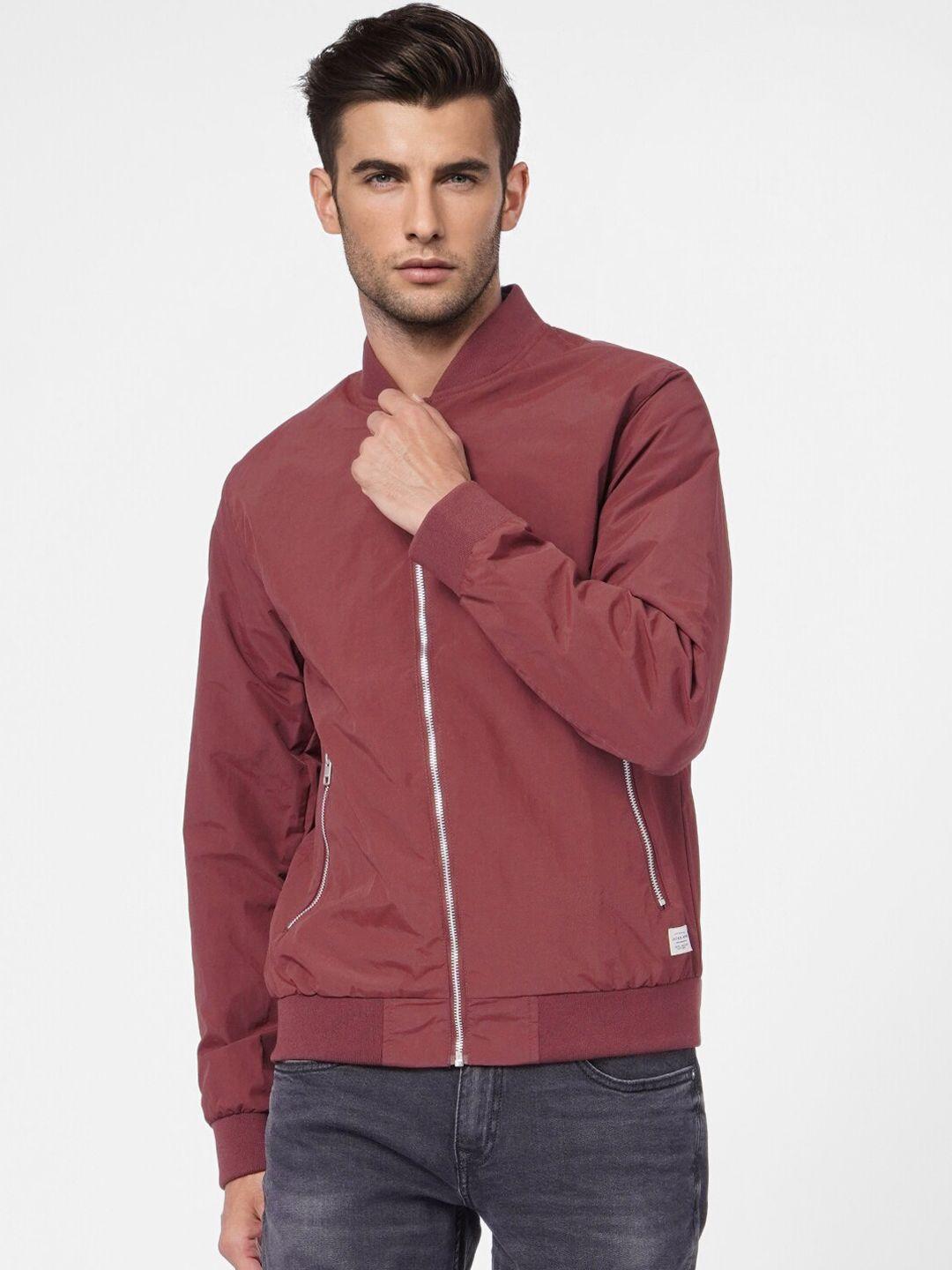 jack & jones men brown solid bomber jacket