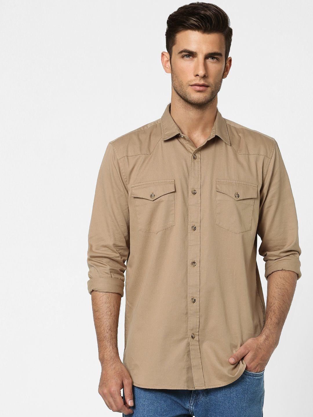 jack & jones men brown solid casual shirt