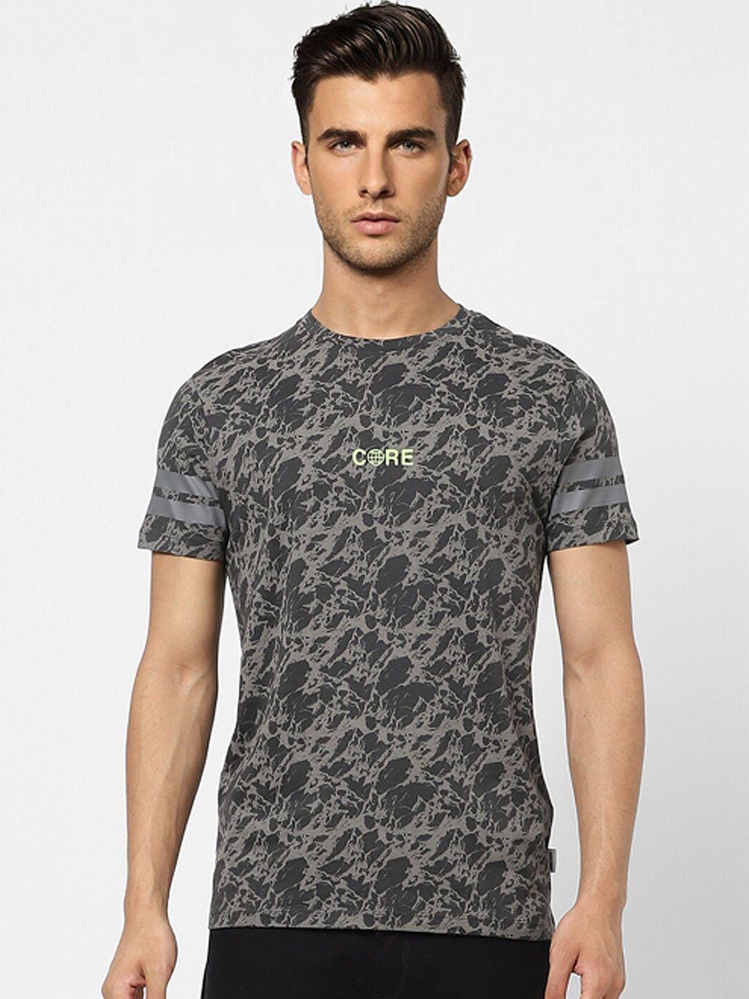 jack & jones men charcoal printed cotton t-shirt