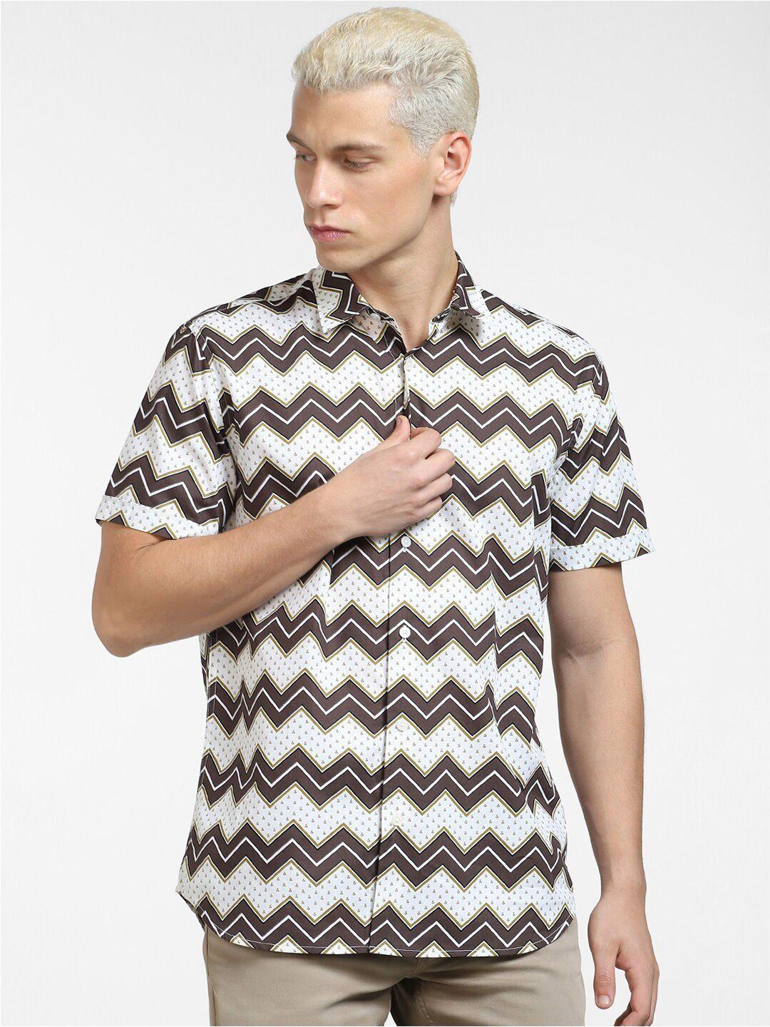 jack & jones men chevron printed casual cotton shirt