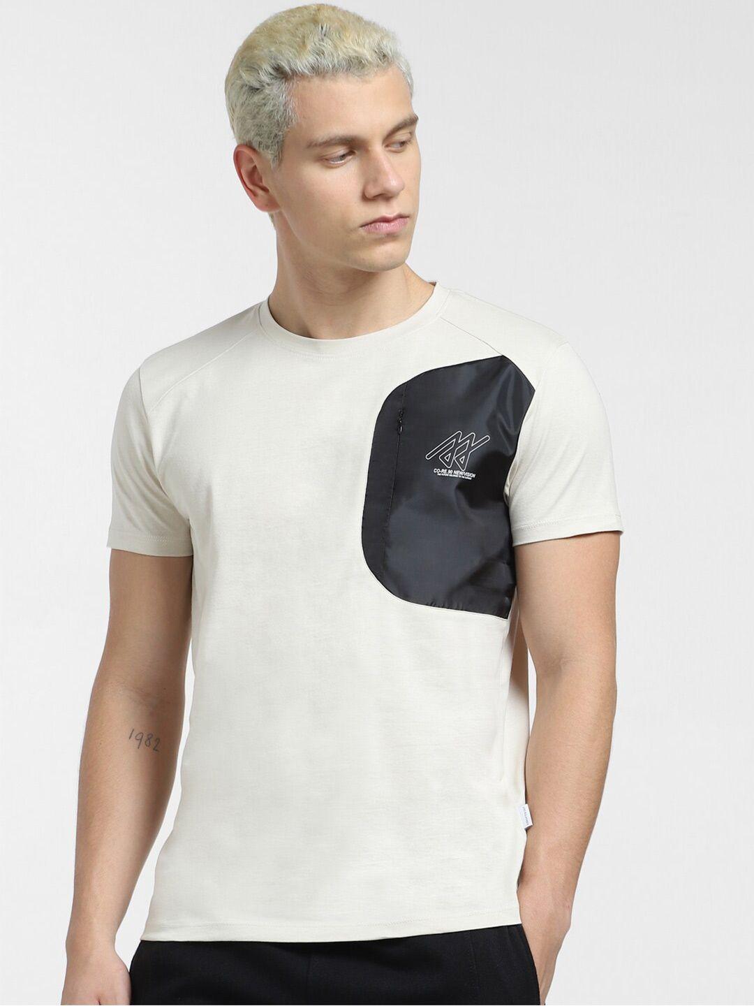 jack & jones men colourblocked slim fit cotton t-shirt