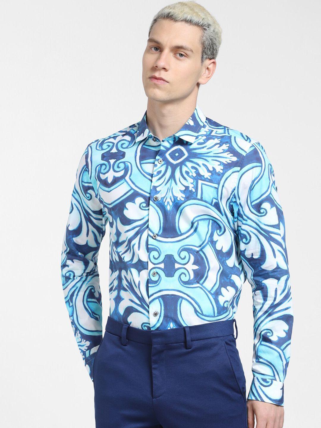 jack & jones men cotton slim fit floral printed formal shirt