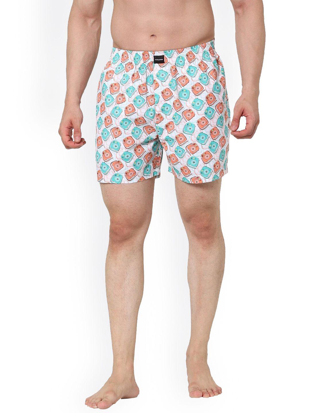 jack & jones men green & cream printed pure cotton boxers 204939101