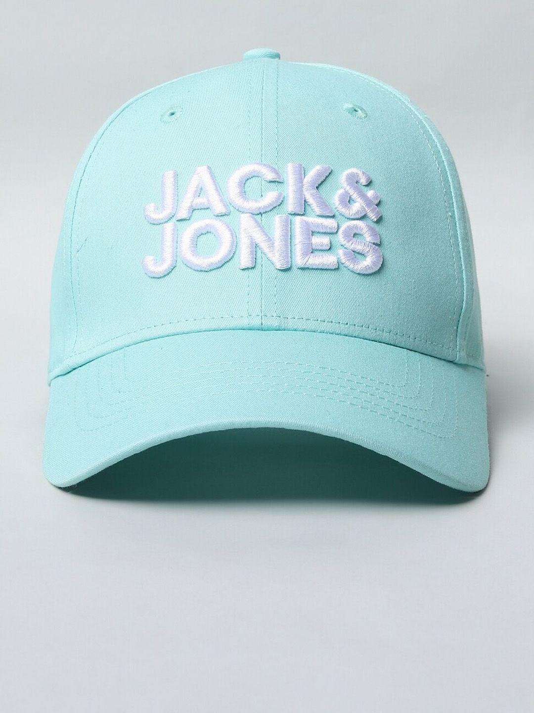 jack & jones men green & white embroidered baseball cap