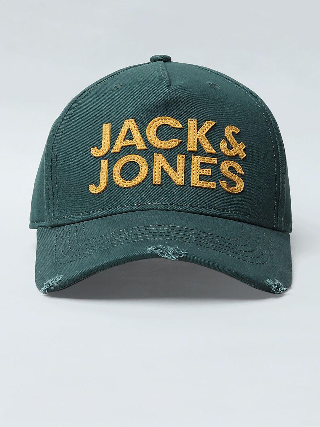jack & jones men green & yellow embroidered baseball cap