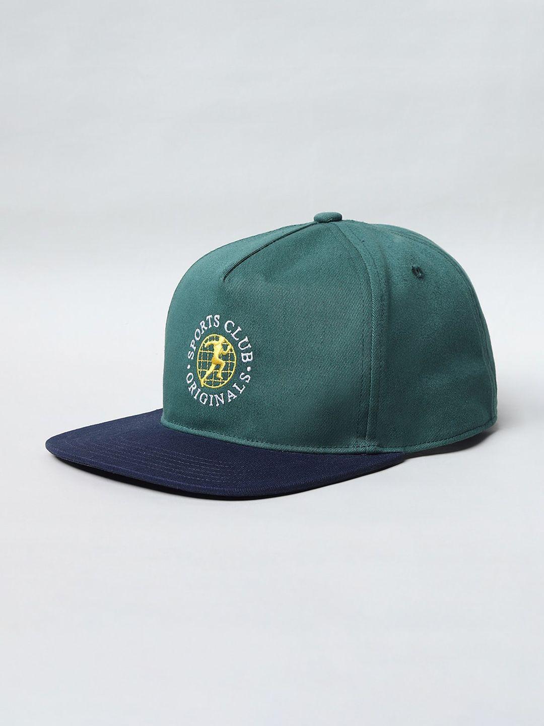 jack & jones men green & yellow embroidered baseball cap