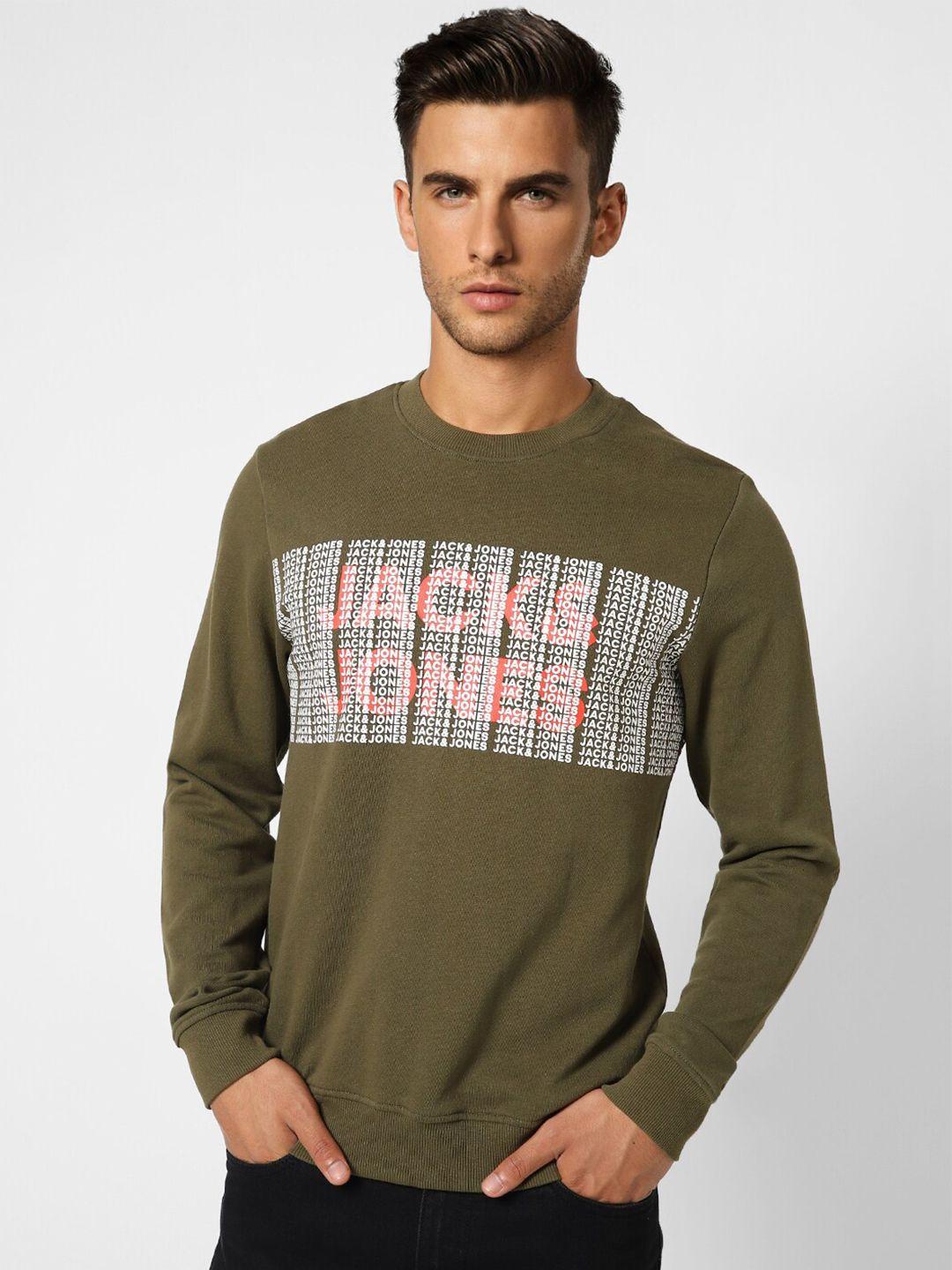 jack & jones men green brand logo printed sweatshirt