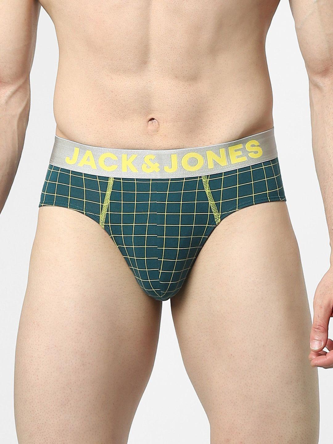 jack & jones men green checked basic briefs