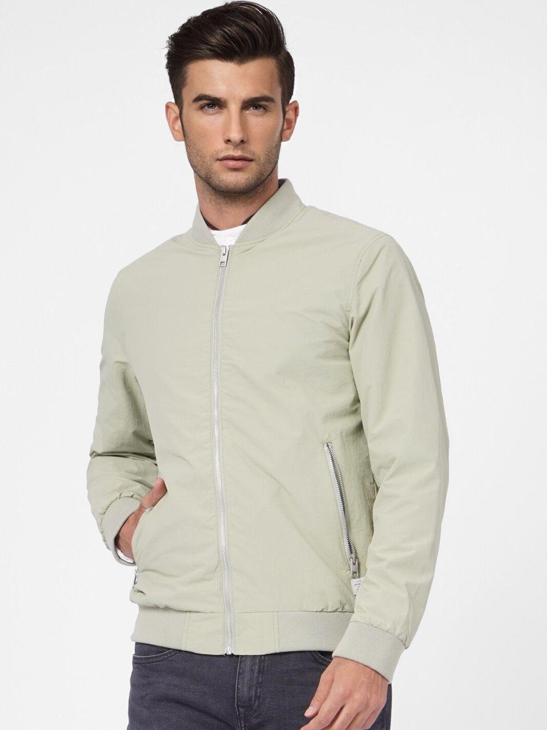 jack & jones men green solid bomber jacket