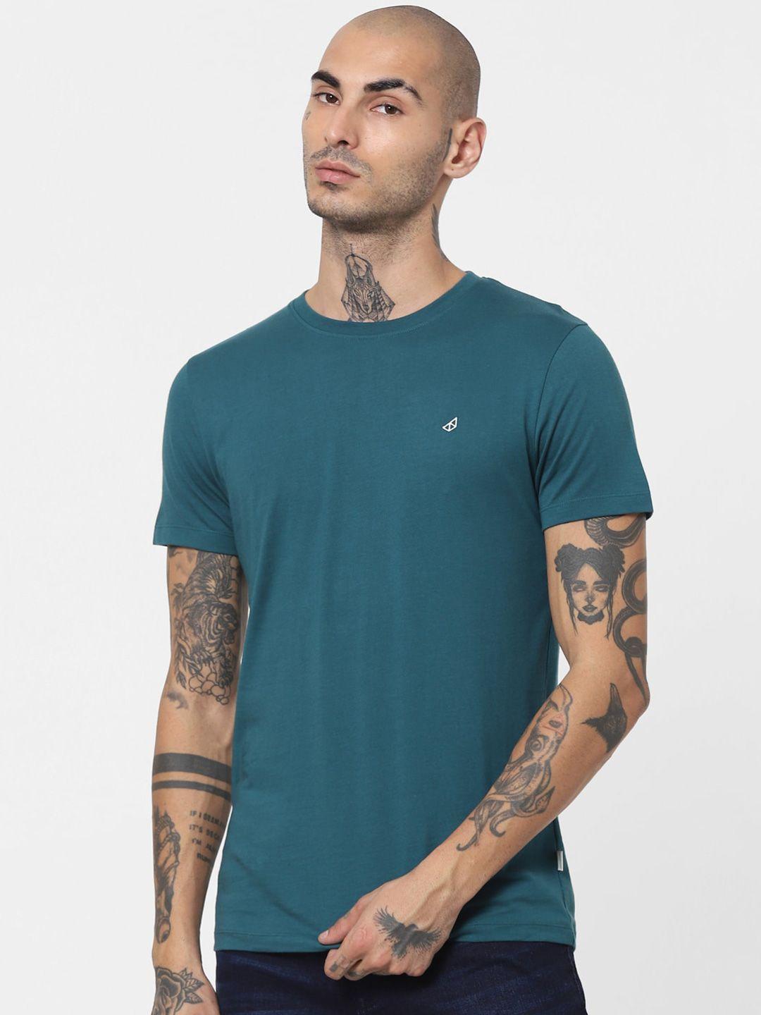 jack & jones men green solid casual t-shirt