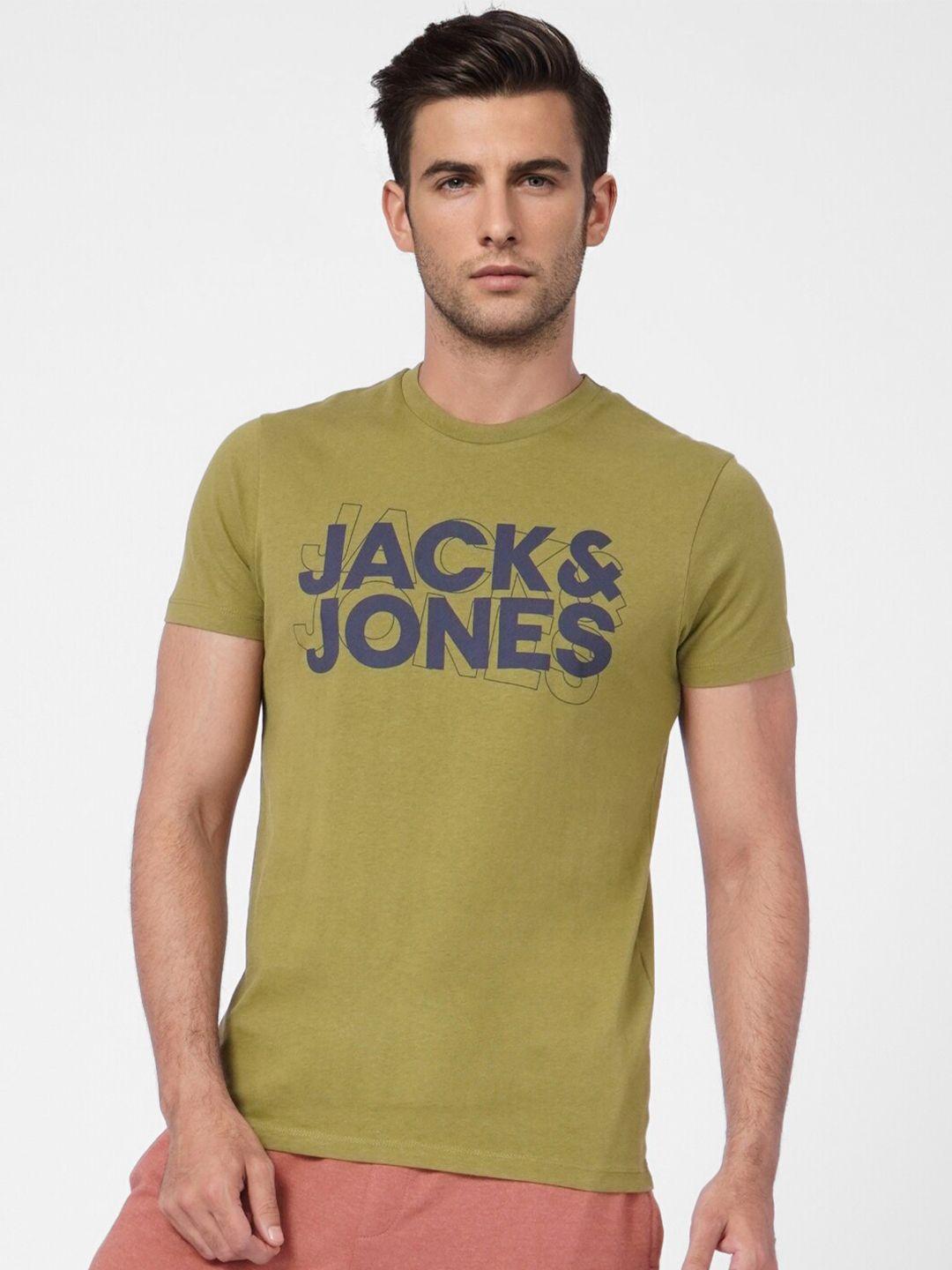 jack & jones men green typography printed slim fit t-shirt