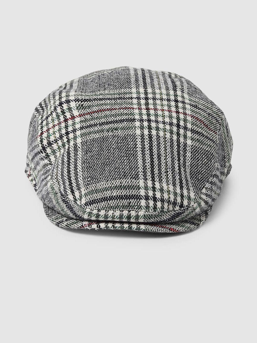 jack & jones men grey & off white printed ascot cap