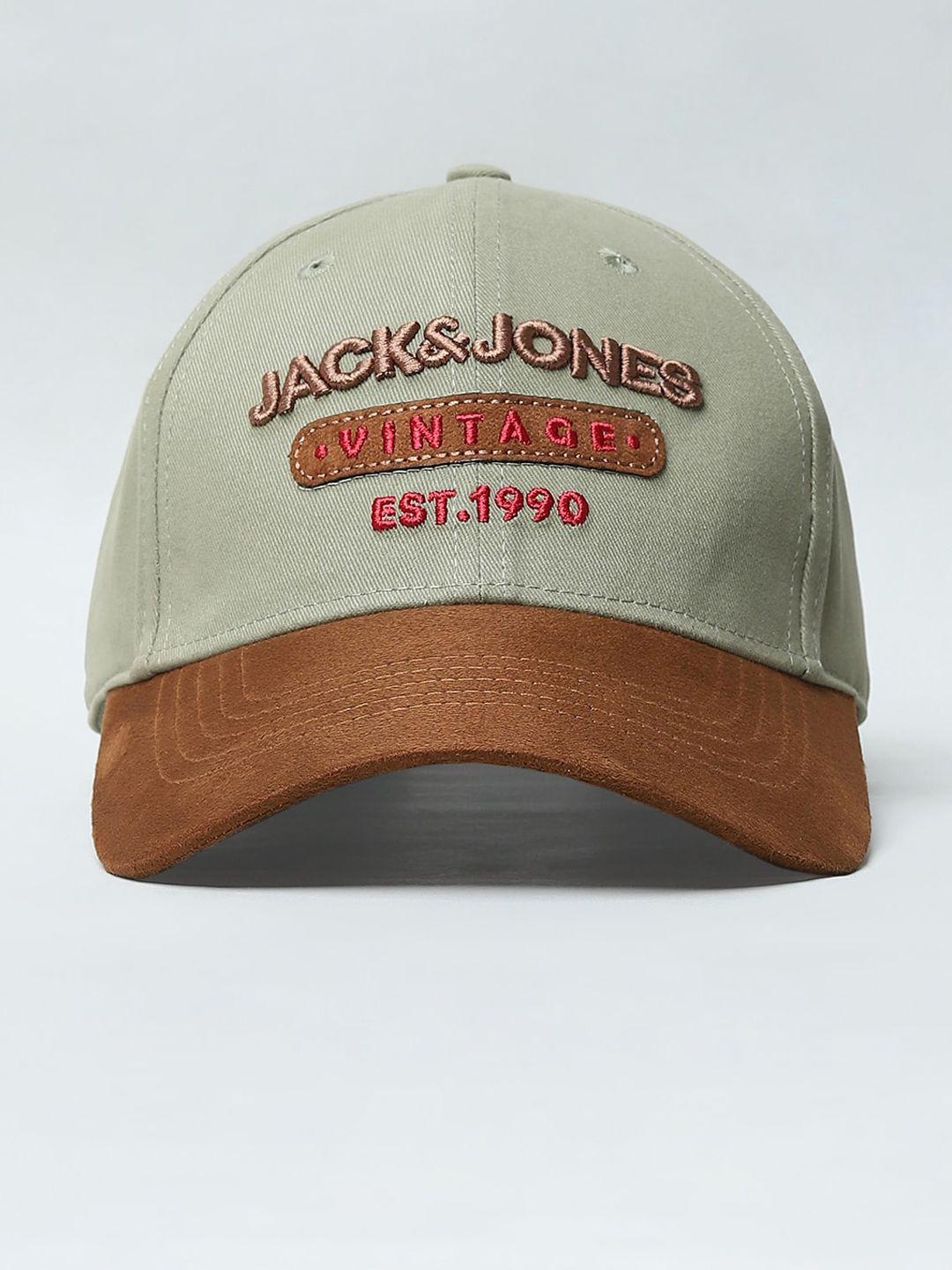 jack & jones men grey & orange  embroidered baseball cap