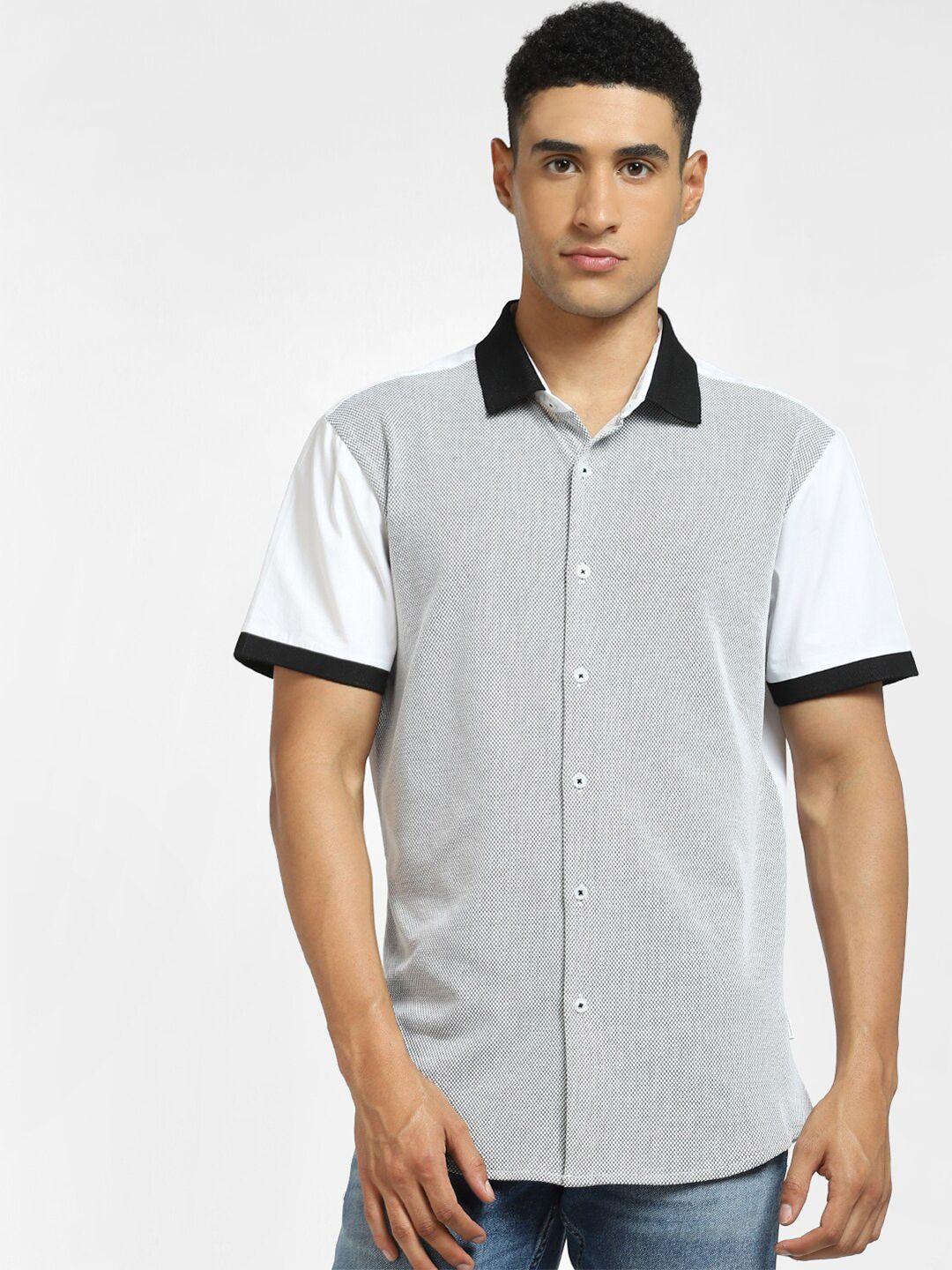 jack & jones men grey colourblocked cotton casual shirt