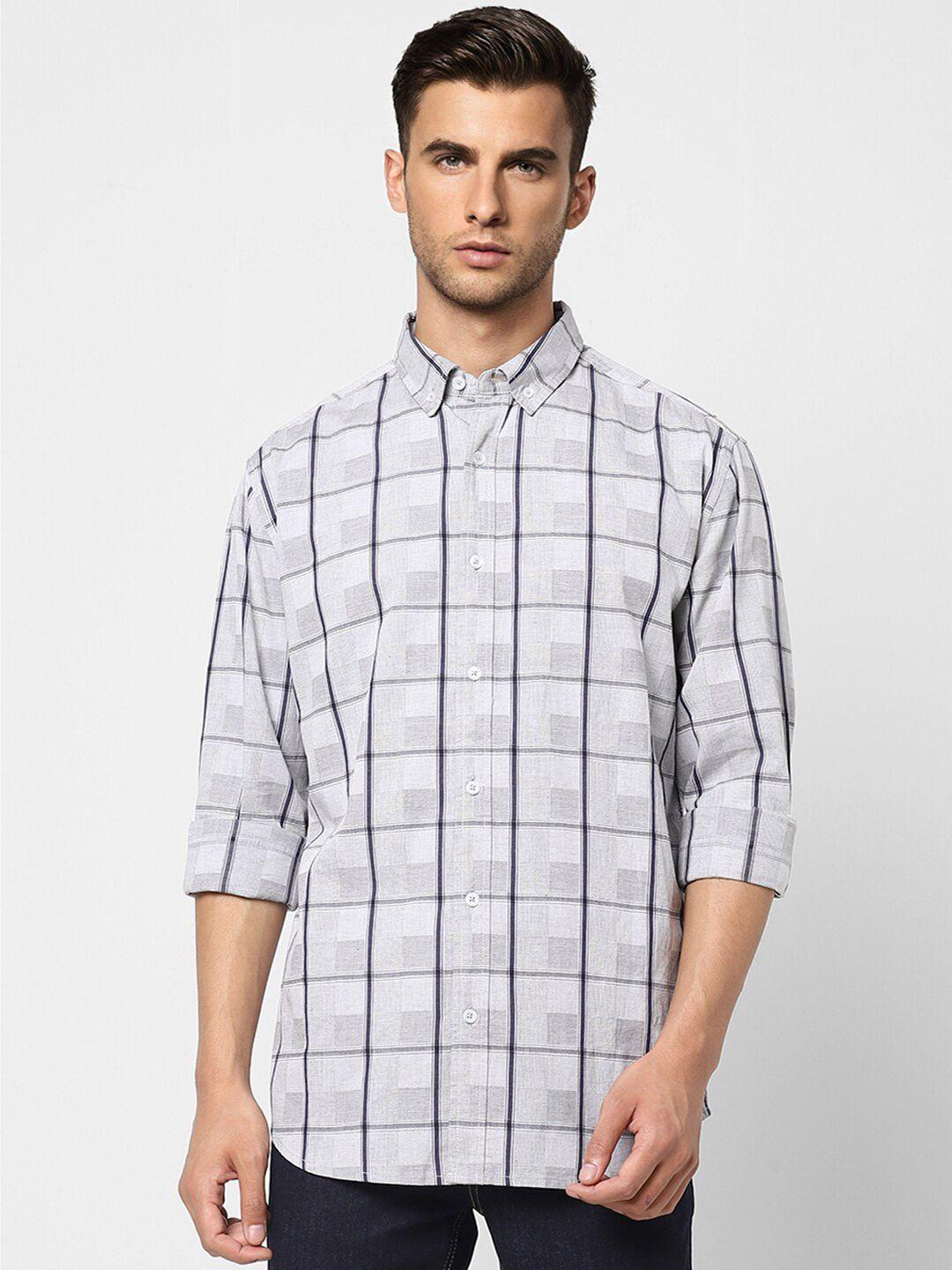 jack & jones men grey cotton grid tattersall checks checked casual shirt