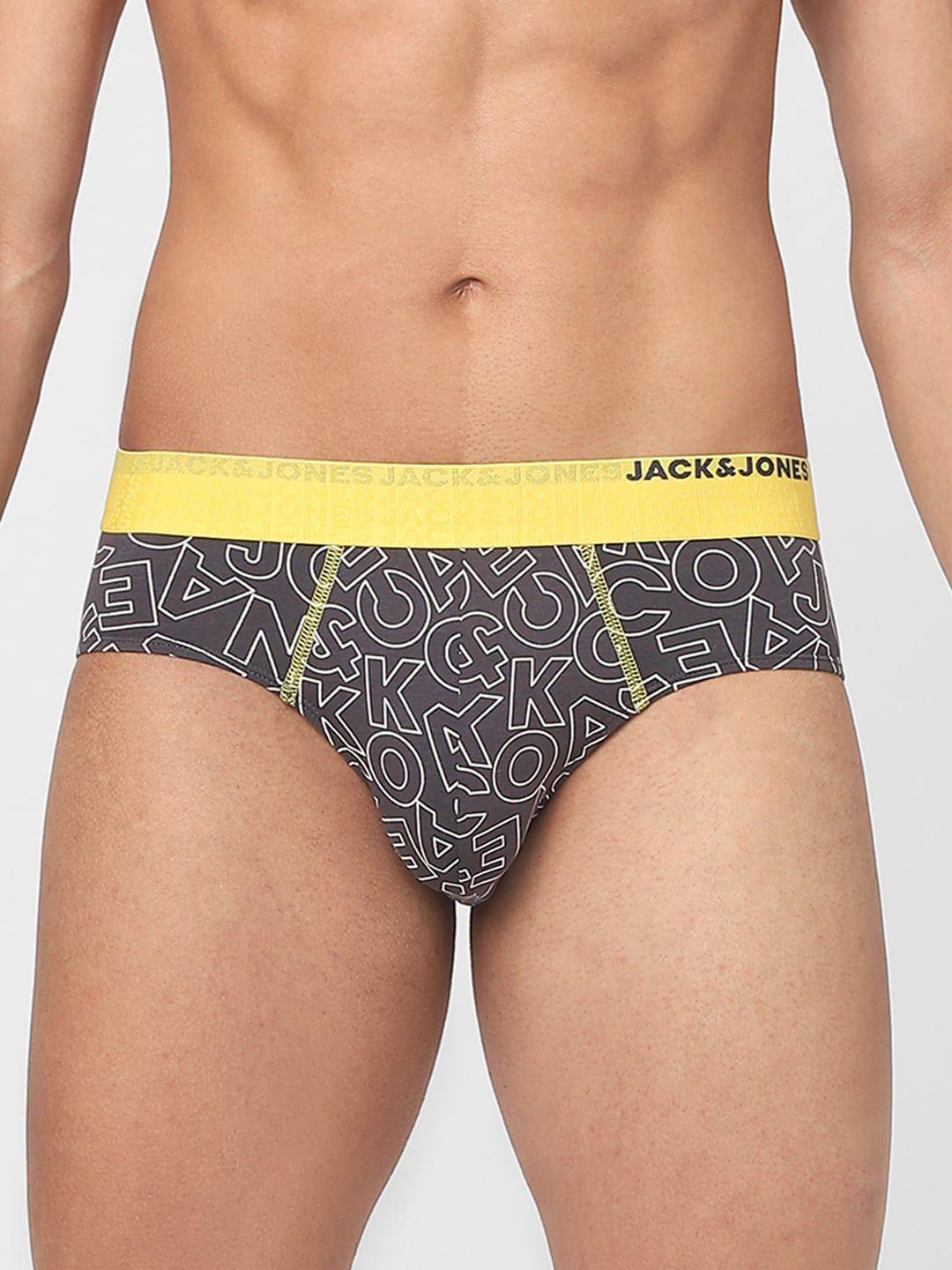 jack & jones men grey printed cotton basic briefs 116794101