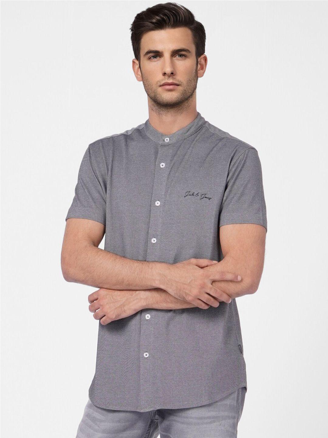 jack & jones men grey slim fit casual shirt