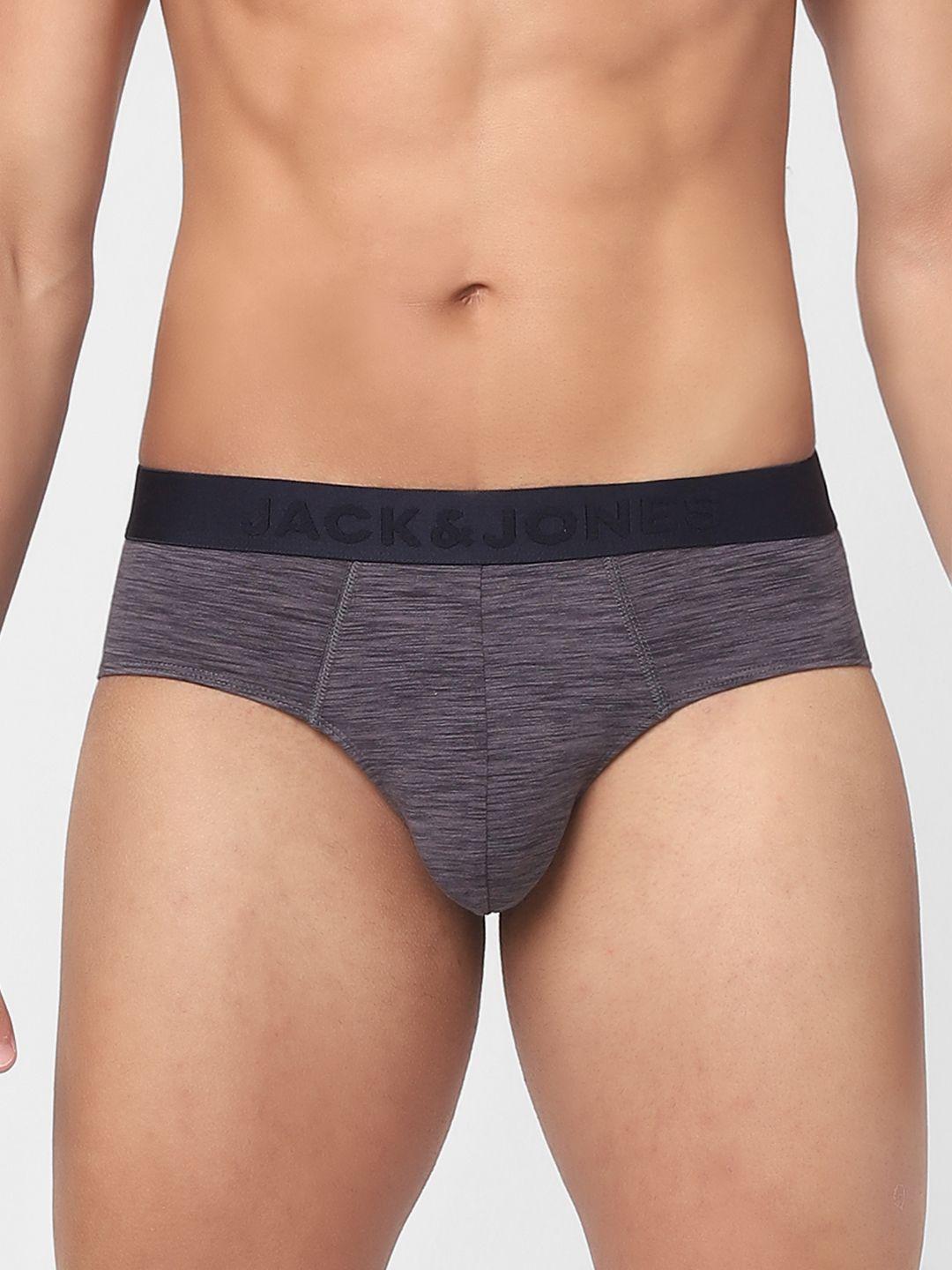 jack & jones men grey solid cotton basic briefs