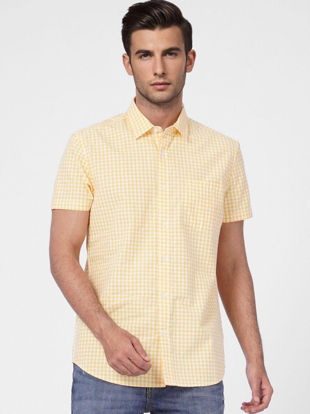 jack & jones men grid tattersall checked cotton casual shirt