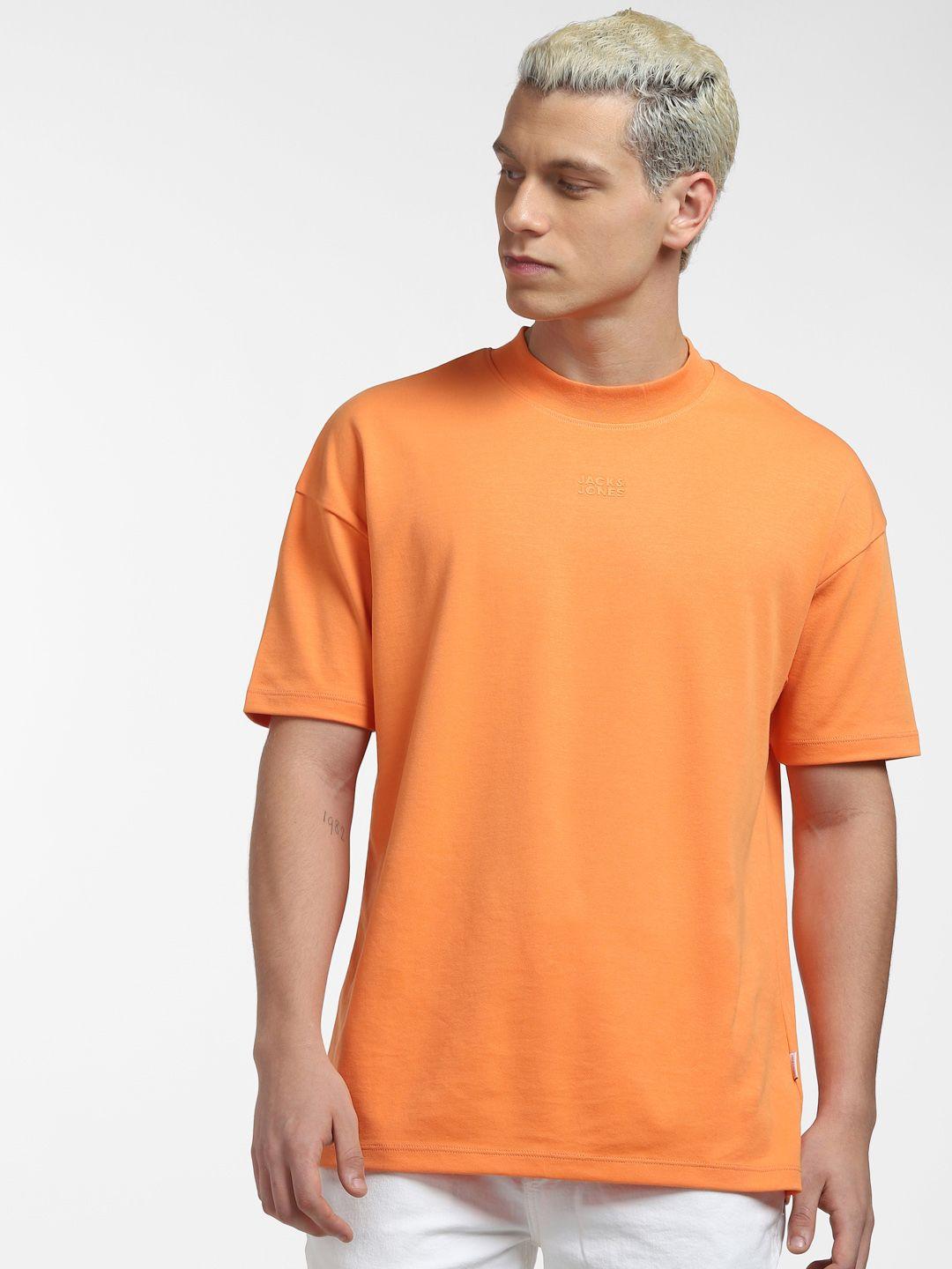 jack & jones men high neck drop-shoulder sleeves cotton t-shirt