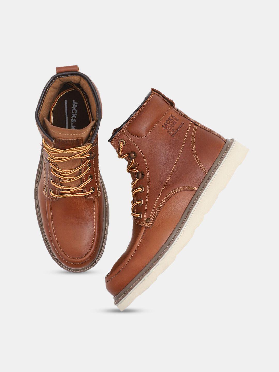 jack & jones men leather flatform mid-top boots