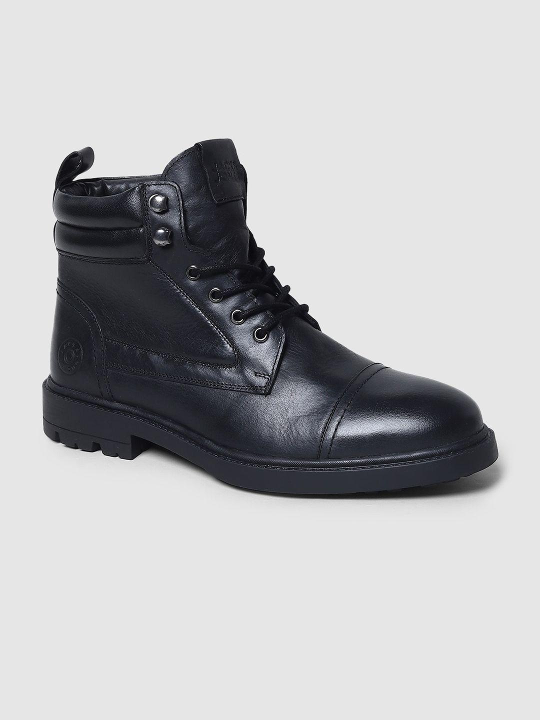 jack & jones men leather mid-top block boots