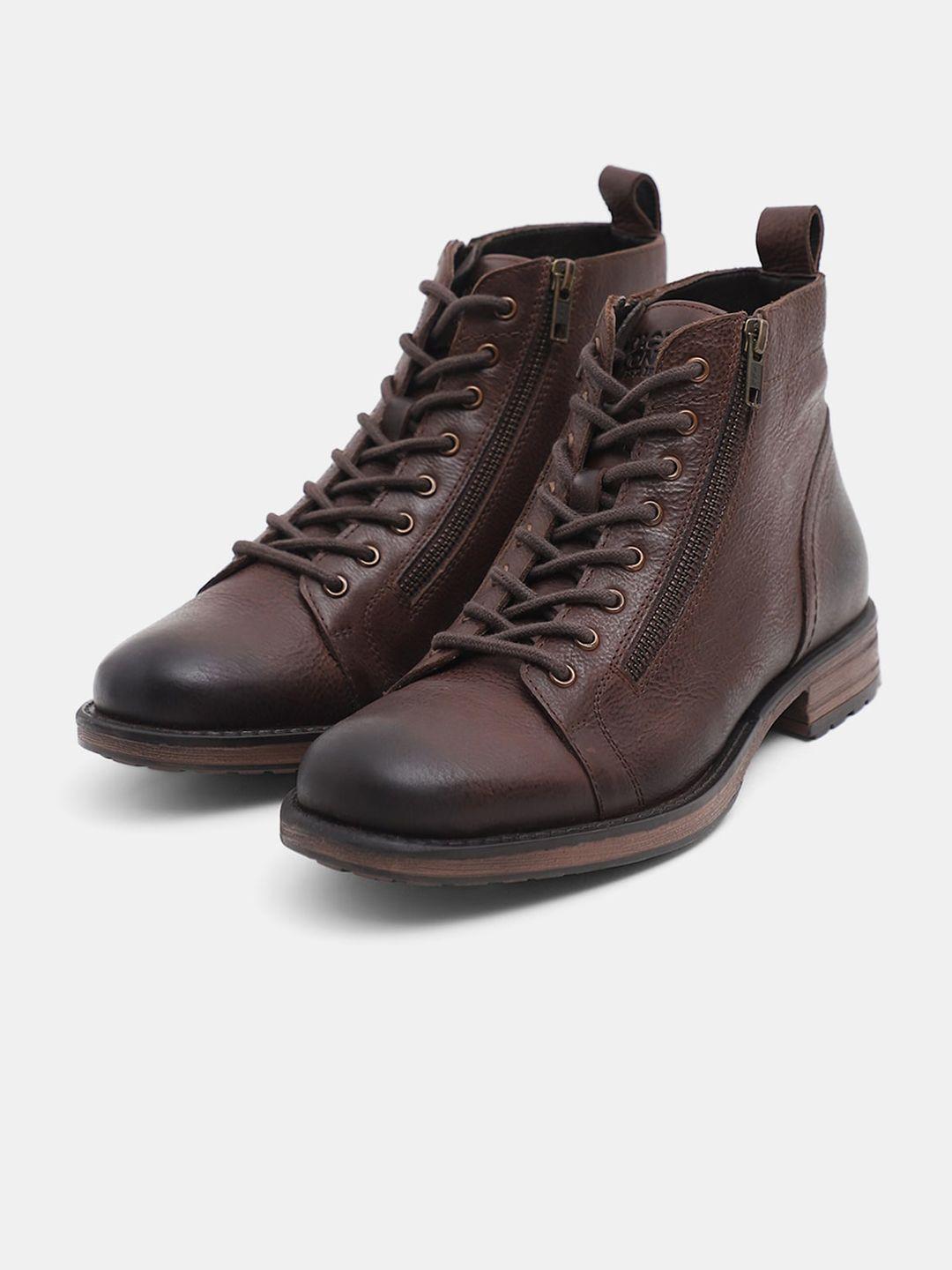 jack & jones men leather mid-top block boots