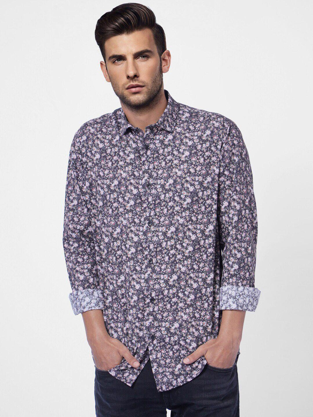 jack & jones men mauve floral printed cotton casual shirt