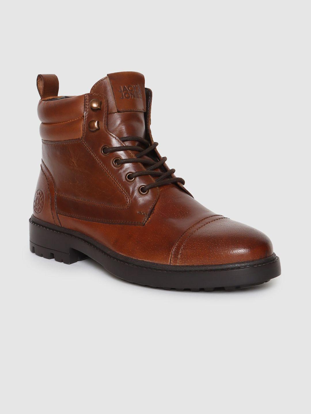 jack & jones men mid-top leather biker boots