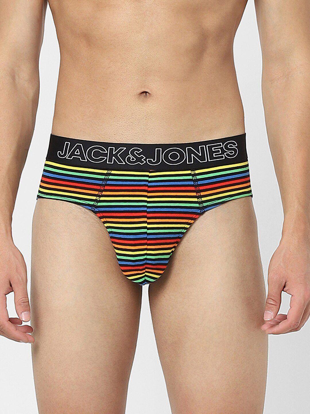 jack & jones men multicoloured striped cotton basic briefs 116791401