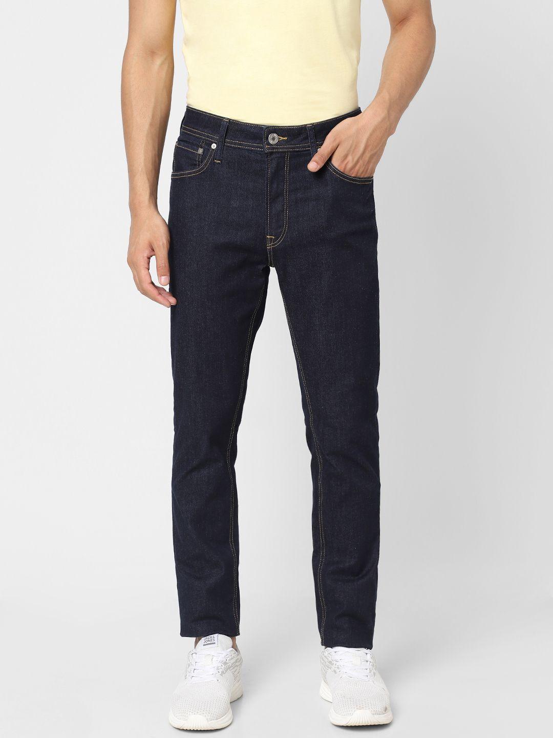 jack & jones men navy blue ben skinny fit low-rise stretchable jeans