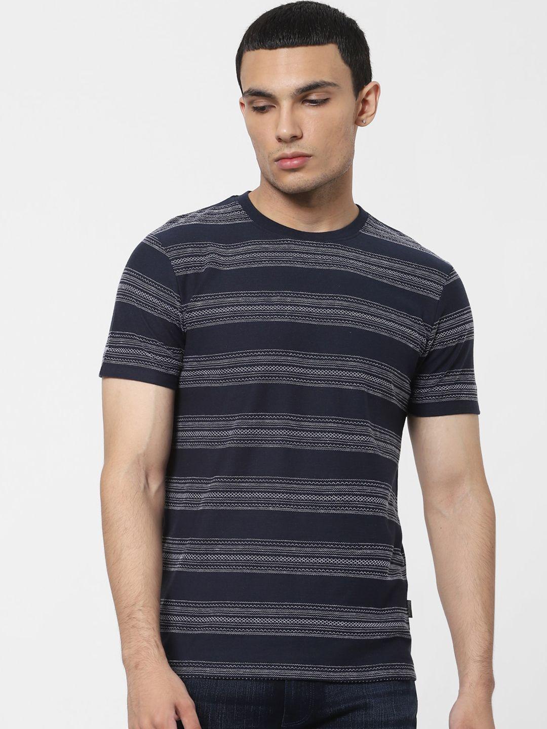 jack & jones men navy blue horizontal striped casual t-shirt