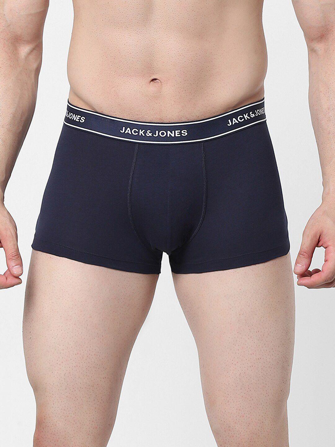 jack & jones men navy blue self-design cotton trunk 1952295011