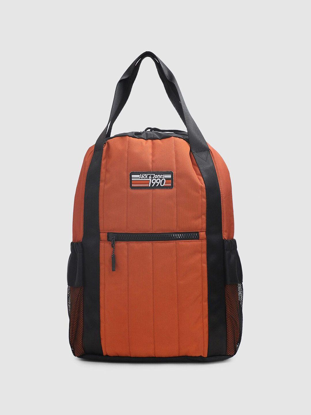 jack & jones men orange & black colourblocked backpack