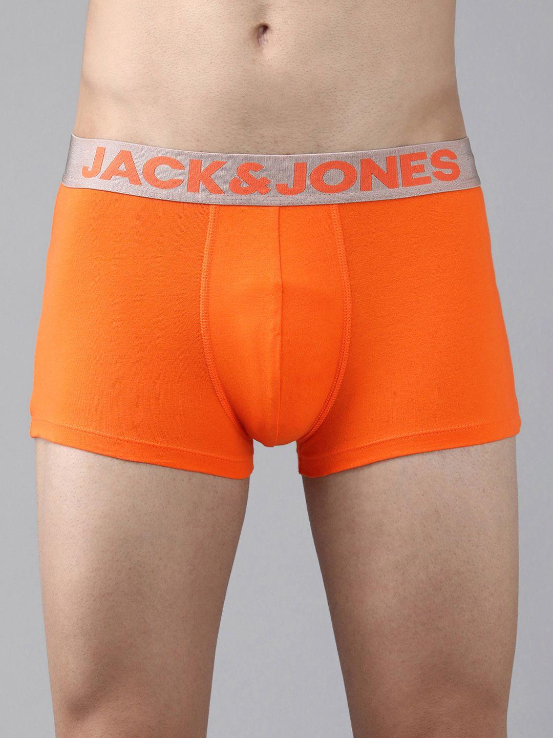 jack & jones men orange & grey colourblocked trunk 1036687006