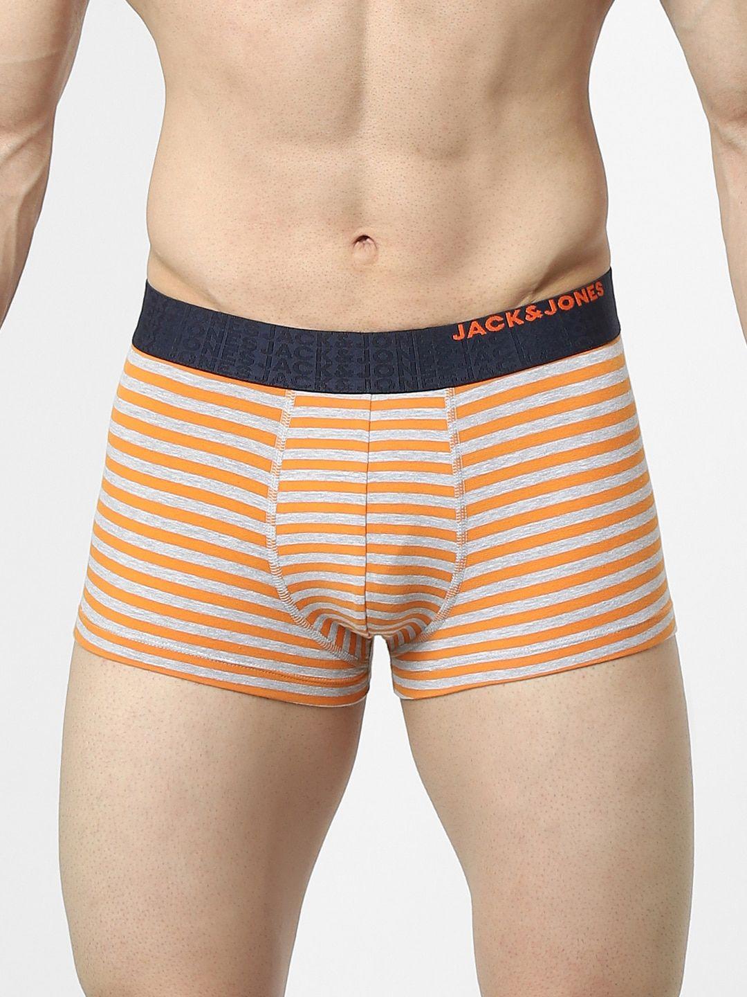 jack & jones men orange & grey striped trunk 156330401