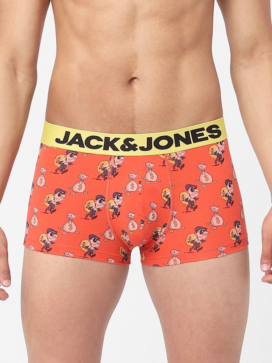 jack & jones men orange & pink printed cotton trunks 116799901