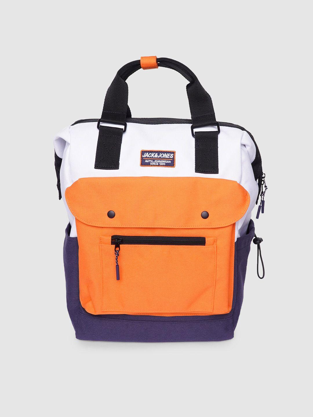 jack & jones men orange & white colourblocked backpack