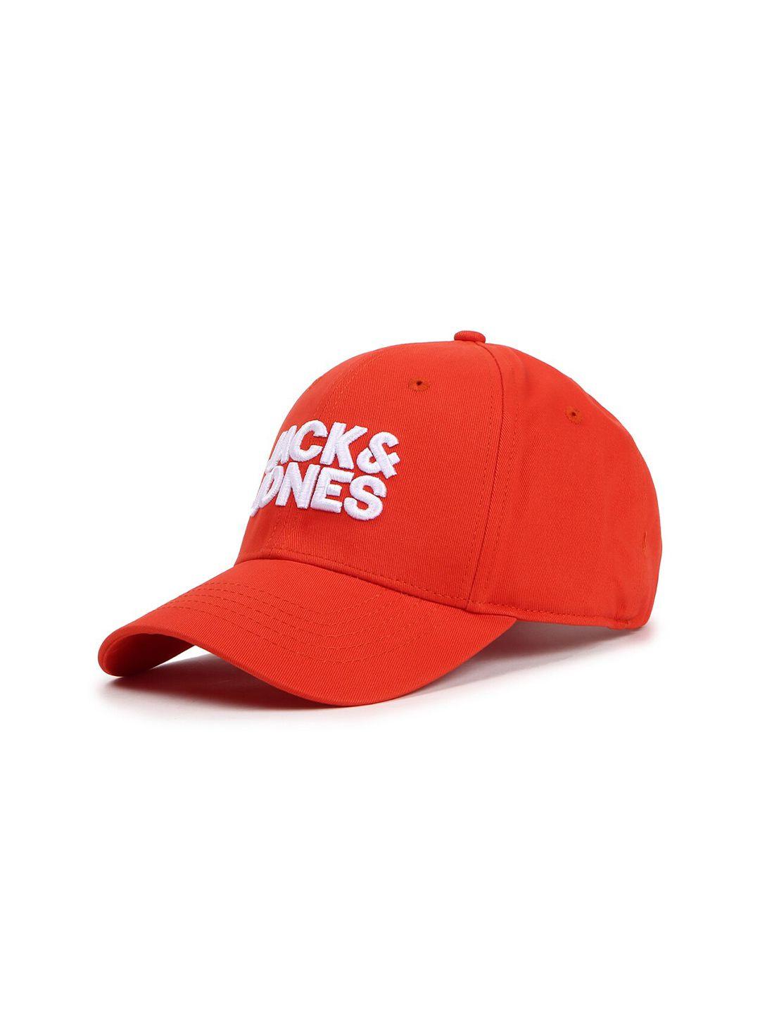 jack & jones men orange & white printed baseball cap